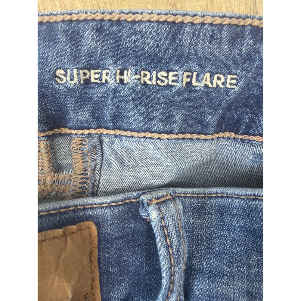 American Eagle Super Hi-Rise Flare Jeans Next Level Stretch Blue Denim Size 0 - Picture 7 of 8